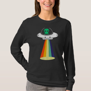 Woke Alien Spaceship Rainbow Beam Area 51 I Believ T-Shirt