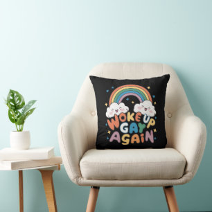 Woke Up Gay Again LGBT Pride Month Groovy  Cushion