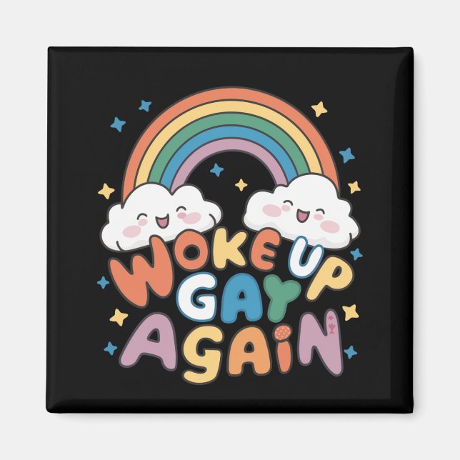 Woke Up Gay Again LGBT Pride Month Groovy  Magnet (Front)