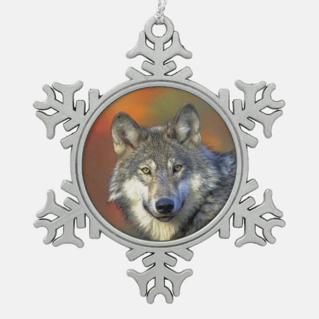 Wolf_2015_0302 Snowflake Pewter Christmas Ornament (Front)