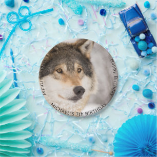 Wolf 7th birthday party boy paper plate