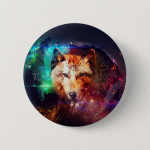 Wolf abstract painting 6 cm round badge