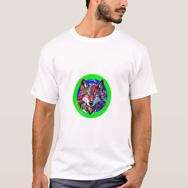 Wolf, Abstract Technicolor Wolf Burst T-Shirt (Front)