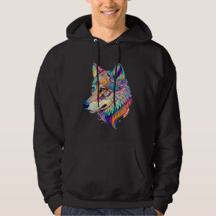 Wolf   Amazing Colour Mix Animal Face Wolf Hoodie