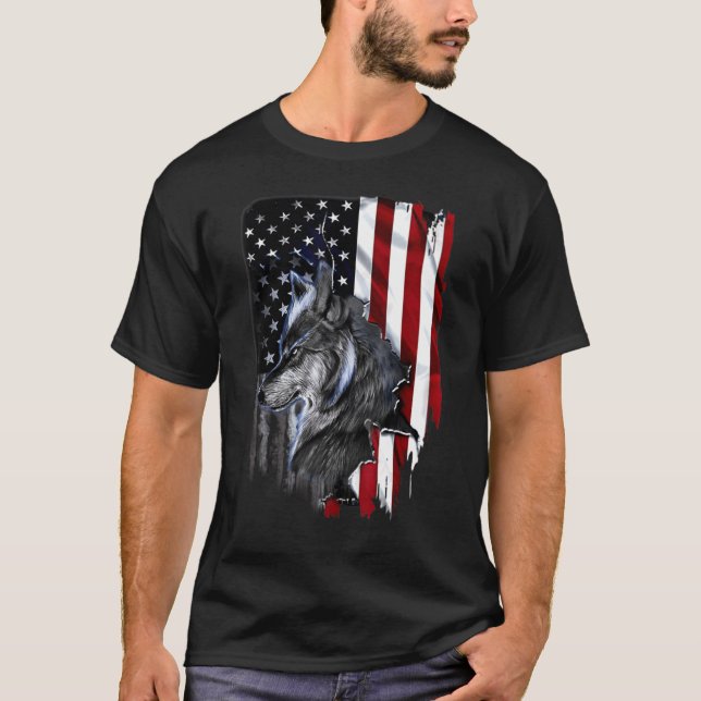 Wolf American Flag T-Shirt (Front)
