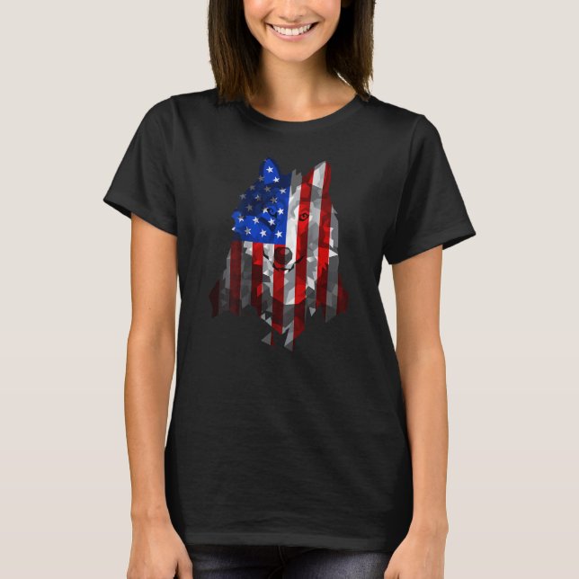 Wolf American Flag Usa 4th Of July Patriot Wolf  W T-Shirt (Front)