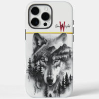 Wolf amid mountains and forest