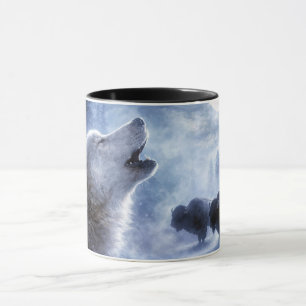 Wolf And Buffalo Bison Snow Mystical Mug