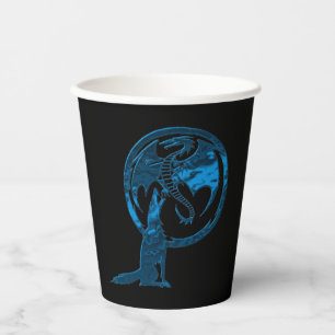 Wolf and Dragon Blue black paper cups