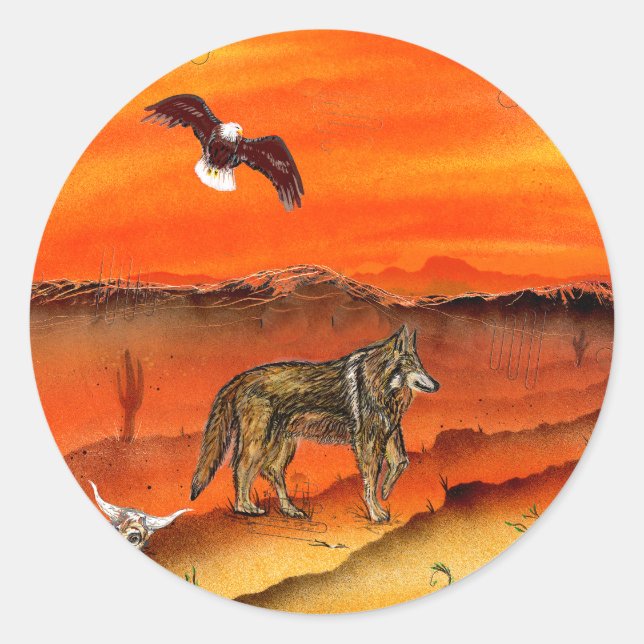 Wolf and Eagle Classic Round Sticker (Front)
