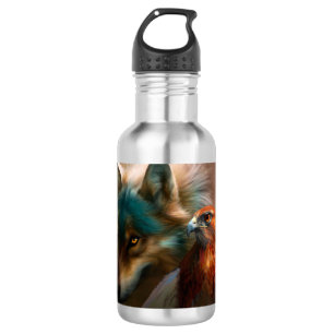 Wolf and eagle painting 532 ml water bottle