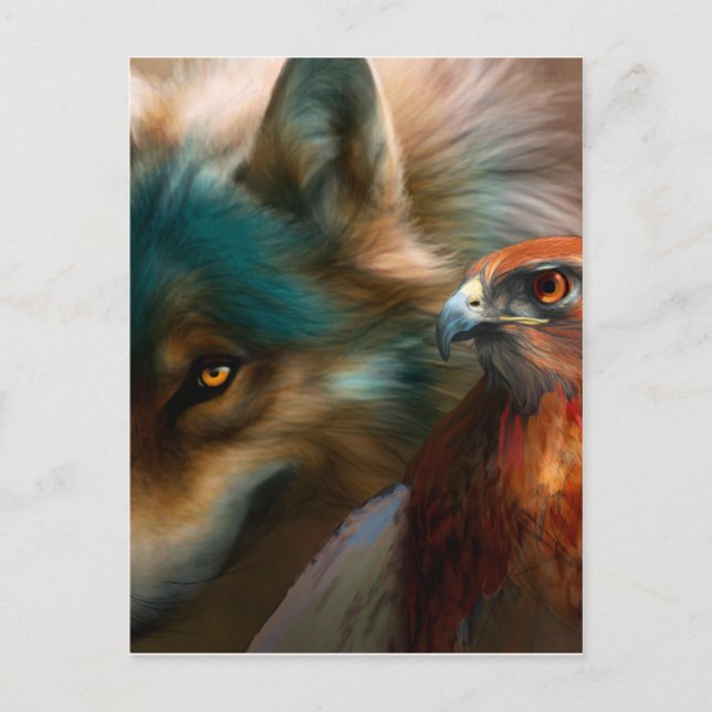 Wolf and eagle painting postcard (Front)