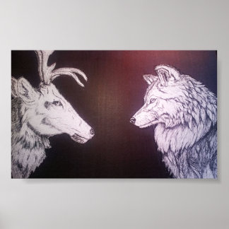 Wolf and Elk Poster