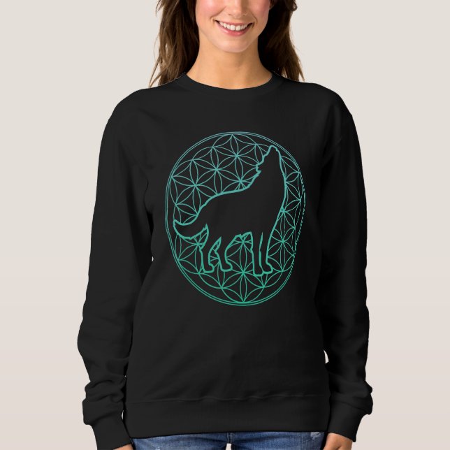 Wolf And Flower Of Life Sacred Geometry Sweatshirt (Front)