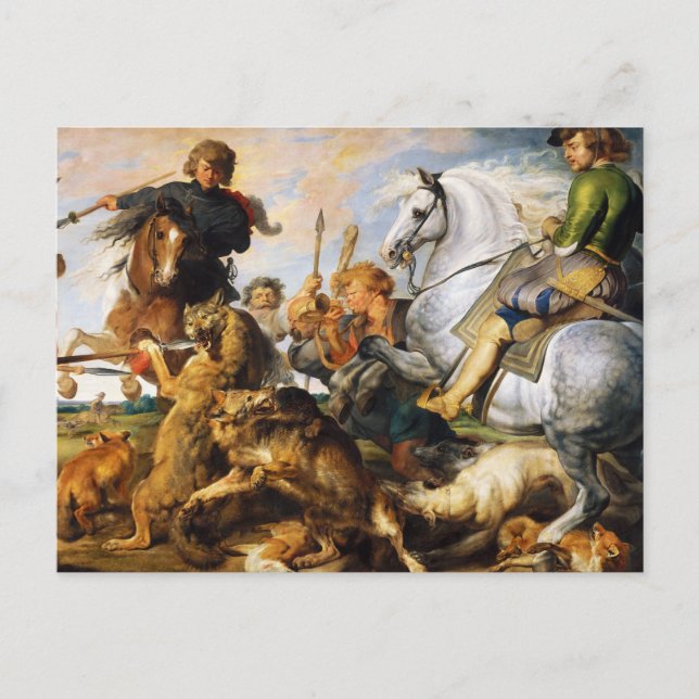 Wolf and Fox hunt Peter Paul Rubens masterpiece Postcard (Front)