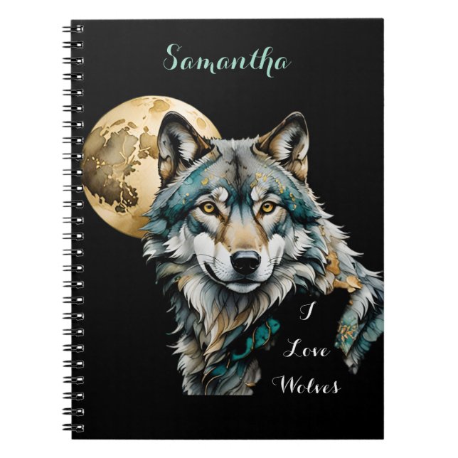 Wolf and Gold Moon Notebook (Front)
