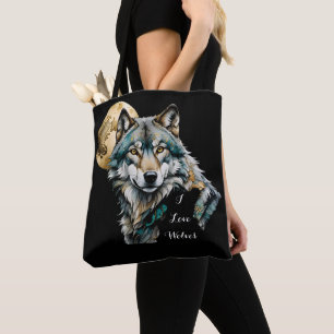 Wolf and Gold Moon Tote Bag