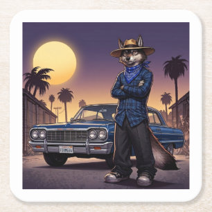 Wolf And Lowrider Square Paper Coaster