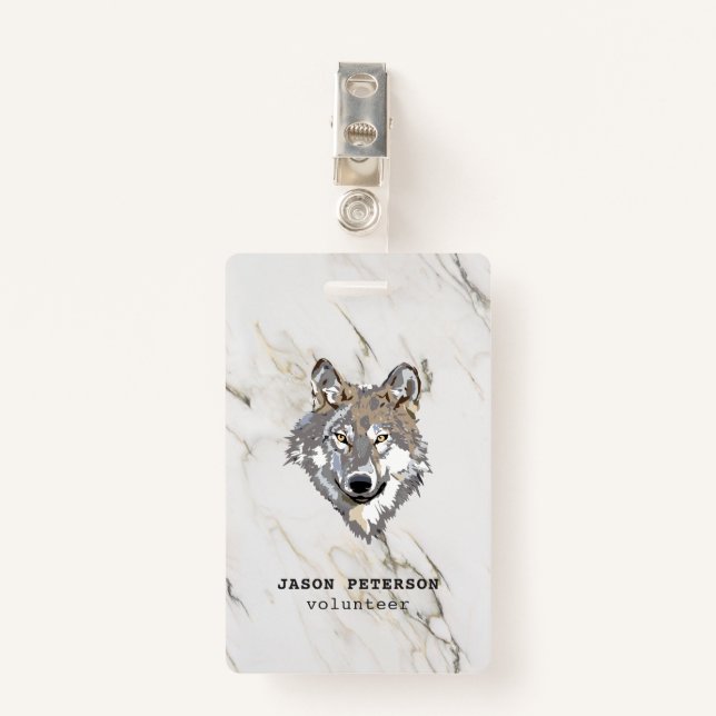 Wolf And Marble Stone ID Badge (Front with Clip)