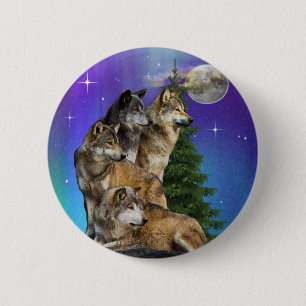 Wolf and Moon 6 Cm Round Badge