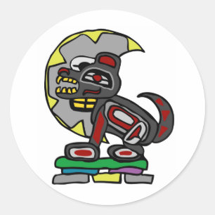 wolf and moon classic round sticker