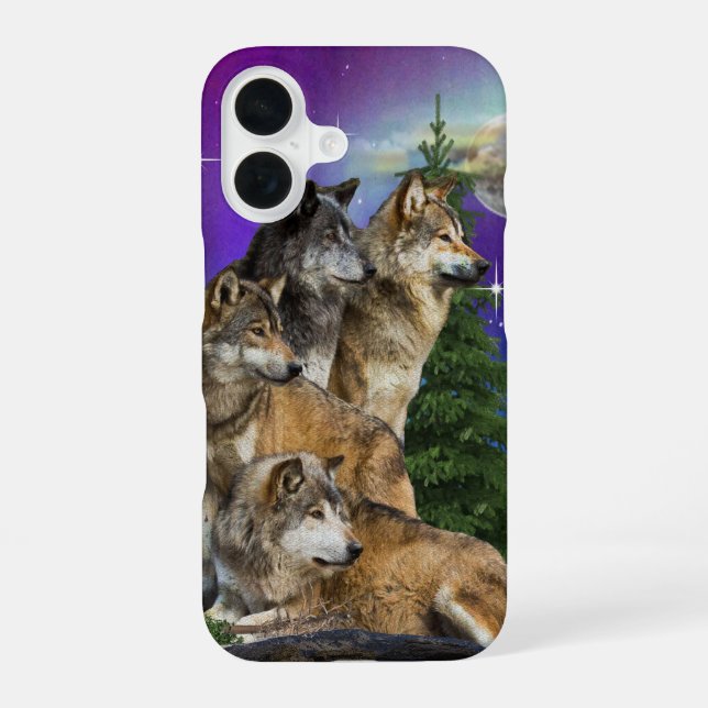 Wolf and Moon iPhone 16 Case (Back)