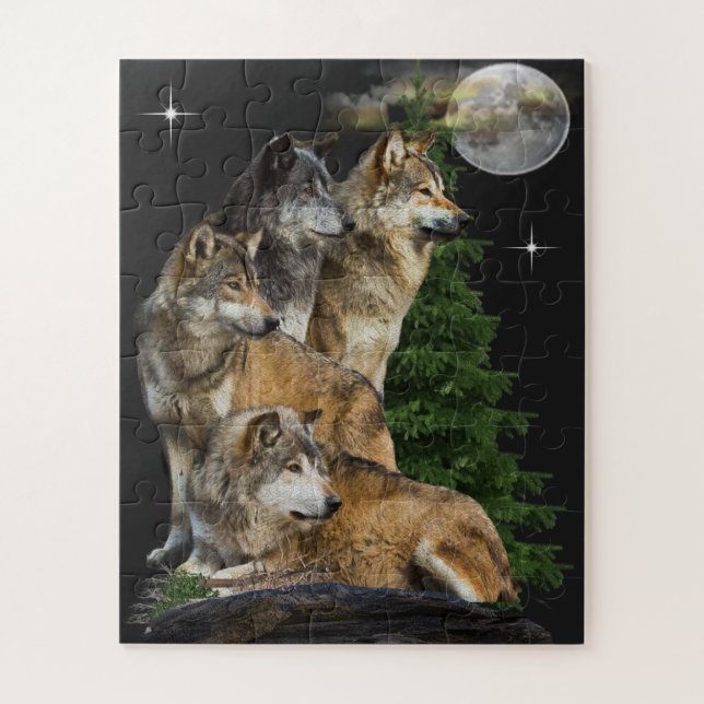 Wolf and Moon Jigsaw Puzzle (Vertical)