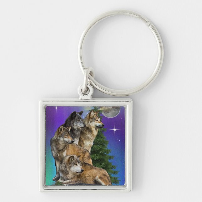 Wolf and Moon Key Ring (Front)