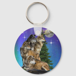 Wolf and moon key ring