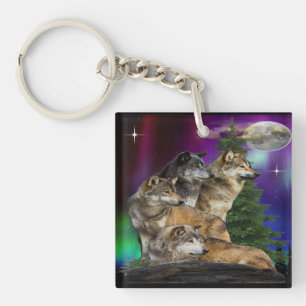 Wolf and Moon Key Ring
