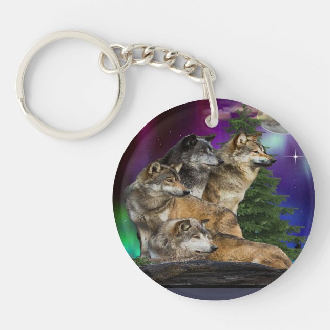 Wolf and Moon Key Ring (Front)