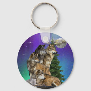 Wolf and Moon Key Ring