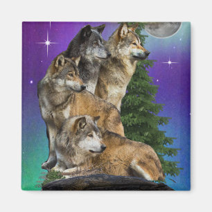 Wolf and moon magnet