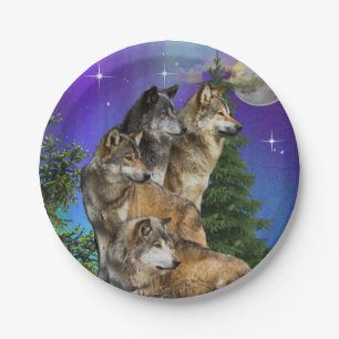 Wolf and Moon Paper Plate