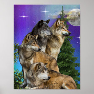 Wolf and moon   poster