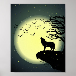 wolf and moon poster