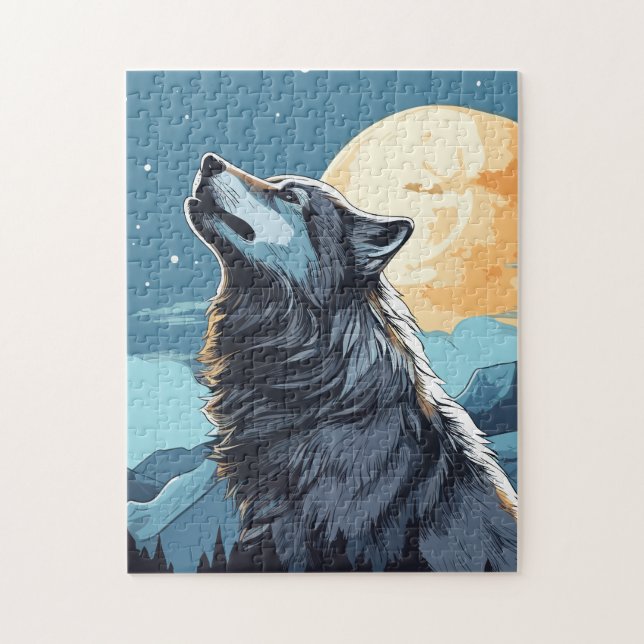 Wolf and Moon Puzzle (Vertical)