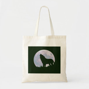 wolf and moon tote bag