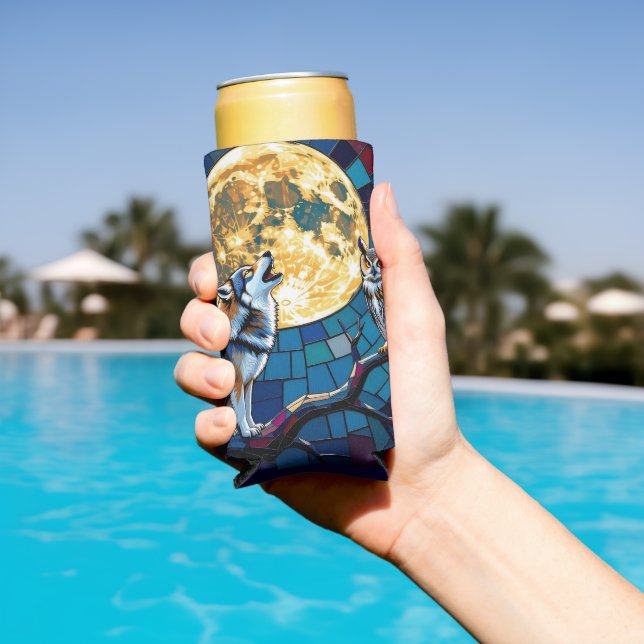  Wolf and Owl Mosaic Art Seltzer Can Cooler (In Situ Pool)