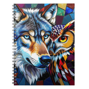 Wolf and Owl Vibrant and Colorful Notebook