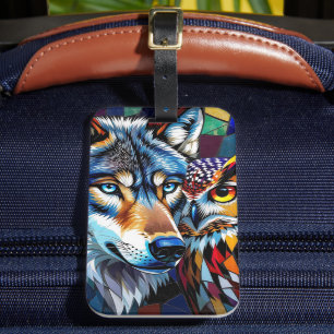 Wolf and Owl Vibrant and Colourful Luggage Tag