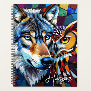 Wolf and Owl Vibrant and Colourful Personalised  Planner