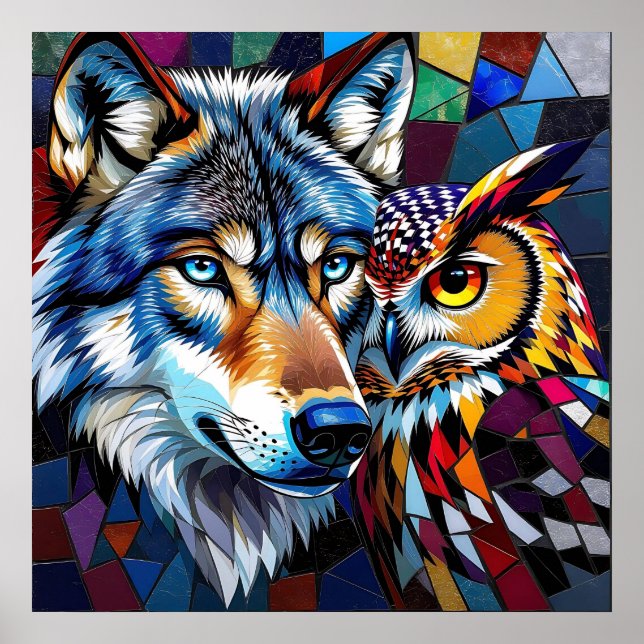 Wolf and Owl Vibrant and Colourful Poster (Front)