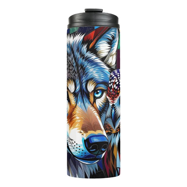 Wolf and Owl Vibrant and Colourful  Thermal Tumbler (Front)