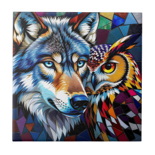 Wolf and Owl Vibrant and Colourful Tile