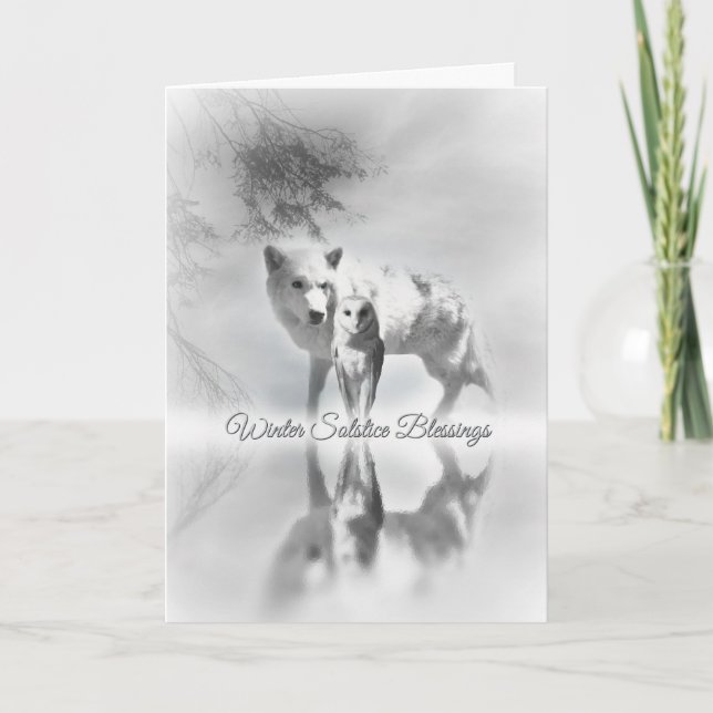 Wolf and Owl Winter Solstice Holiday Cards (Front)