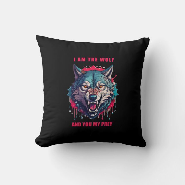 Wolf and prey concept illustration (AI+Human) Cushion (Front)