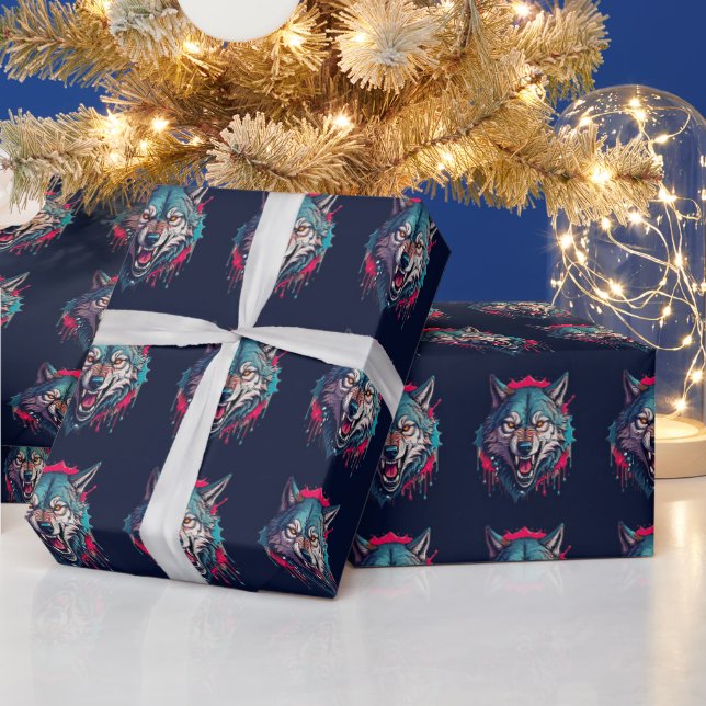 Wolf and prey concept illustration (AI+Human) Wrapping Paper (Holidays)