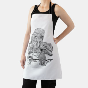 Wolf and Raven black and white design Apron