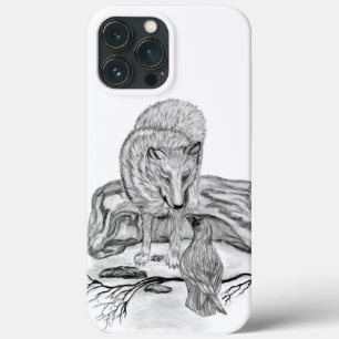Wolf and Raven black and white design iPhone 13 Pro Max Case